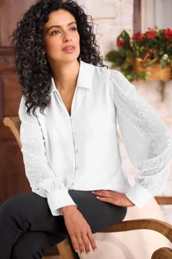 Soft Surroundings Tops-Calathea Embroidered Sleeve Shirt