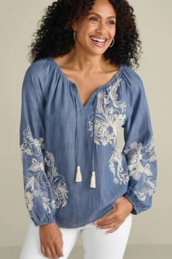 Soft Surroundings Tops-Diya Embroidered Tencel™ Peasant Top