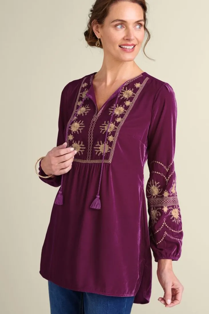 Soft Surroundings Tops-Evelyne Embroidered Velvet Tunic