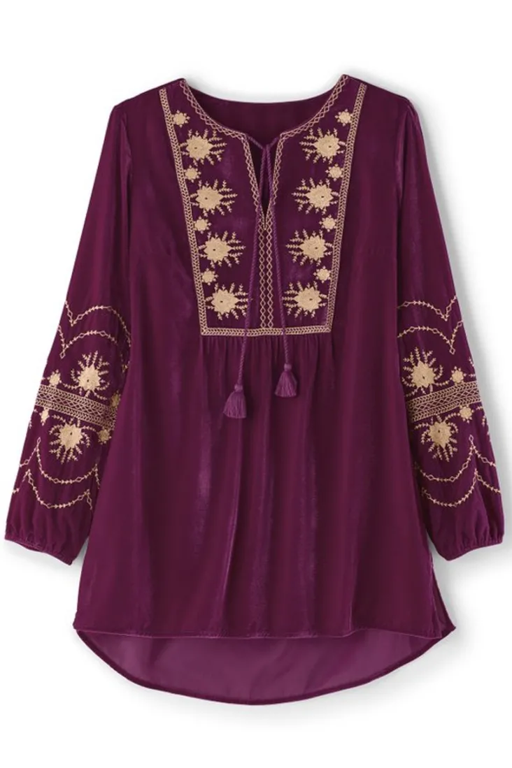 Soft Surroundings Tops-Evelyne Embroidered Velvet Tunic