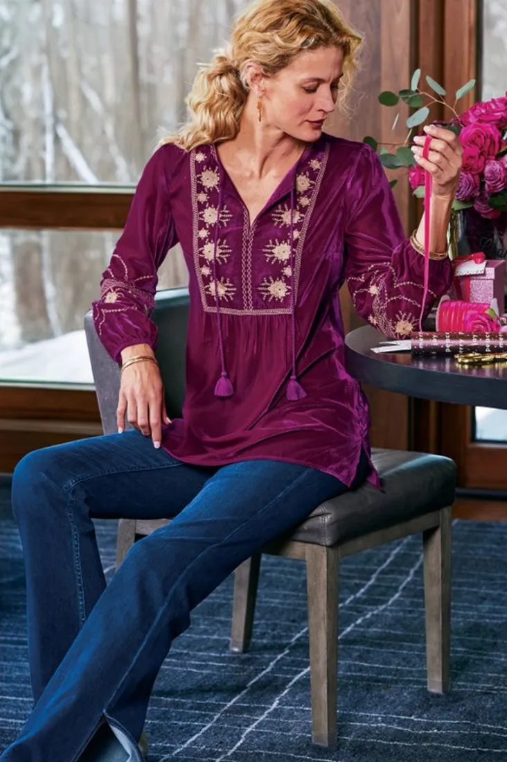 Soft Surroundings Tops-Evelyne Embroidered Velvet Tunic