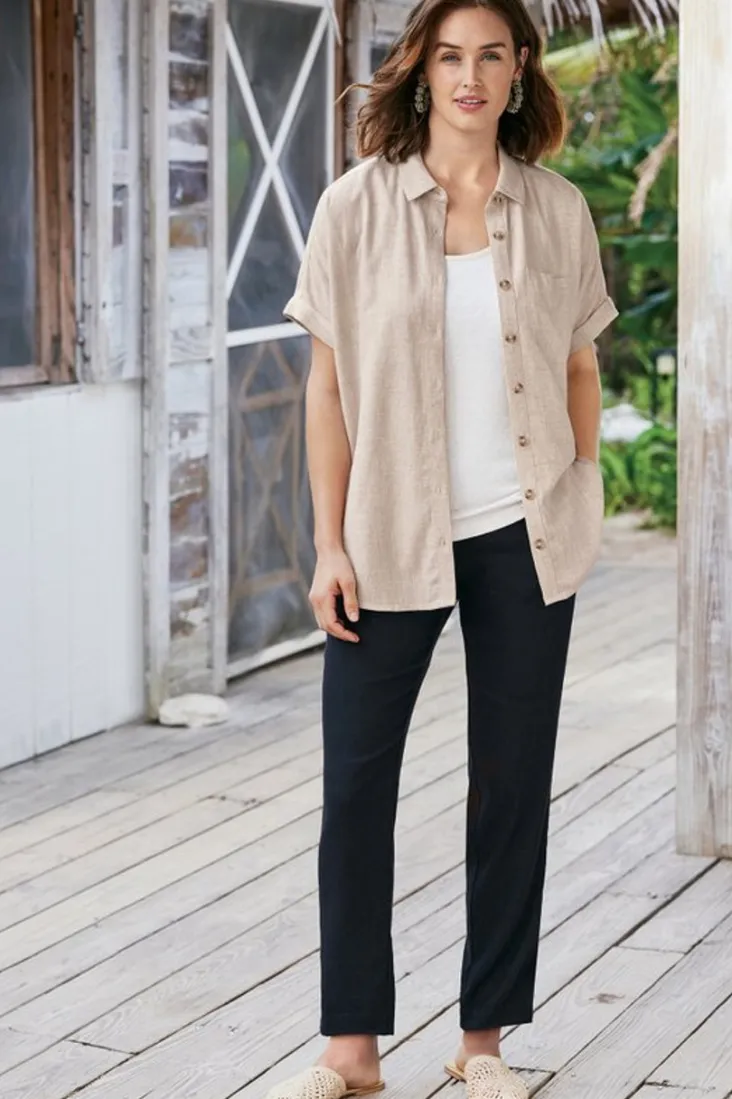 Soft Surroundings Pants-Isla Stretch Linen Slim Leg Pants