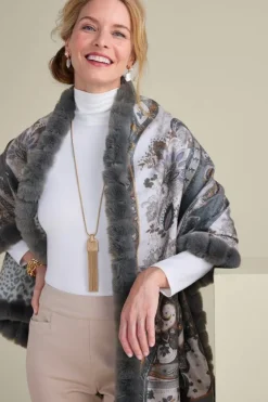 Soft Surroundings Scarves & Wraps-Katya Faux Fur Trim Wrap Scarf