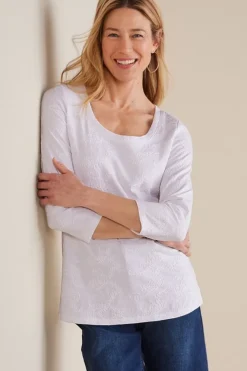 Soft Surroundings Tops-Linnea Embroidered 3/4 Sleeve Tee