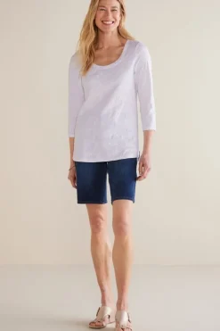 Soft Surroundings Tops-Linnea Embroidered 3/4 Sleeve Tee