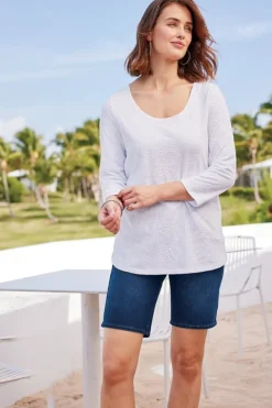 Soft Surroundings Tops-Linnea Embroidered 3/4 Sleeve Tee