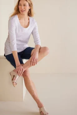 Soft Surroundings Tops-Linnea Embroidered 3/4 Sleeve Tee