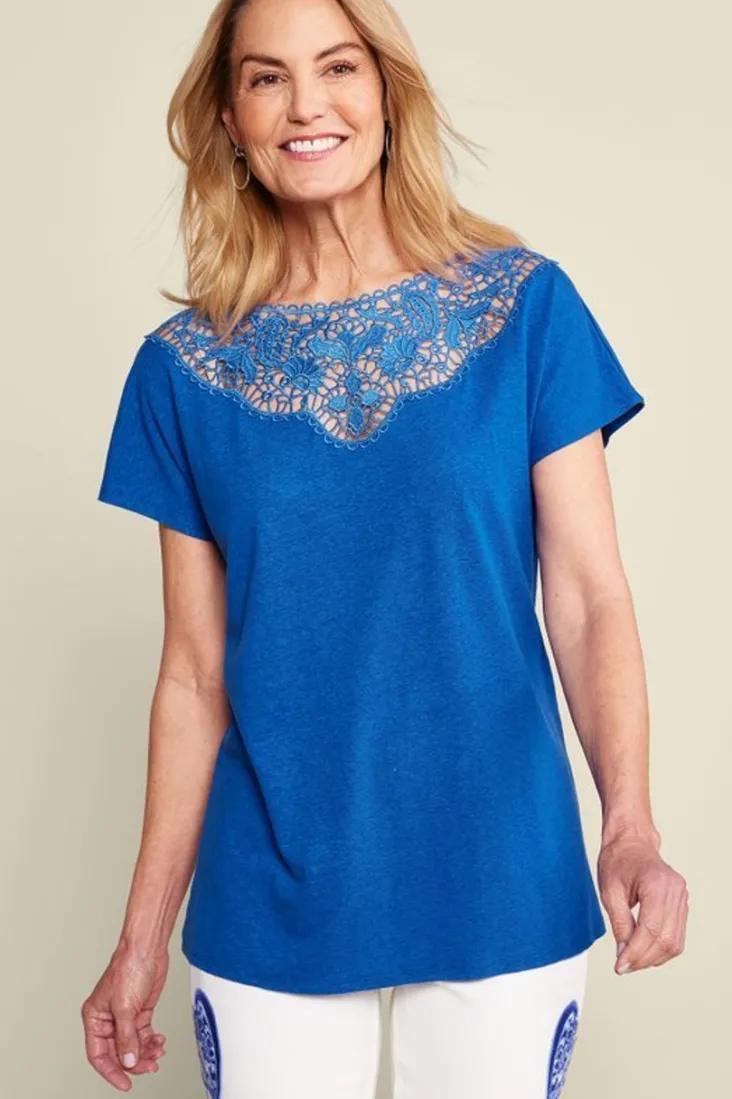 Soft Surroundings Tops-Luella Linen Blend Lace Tee
