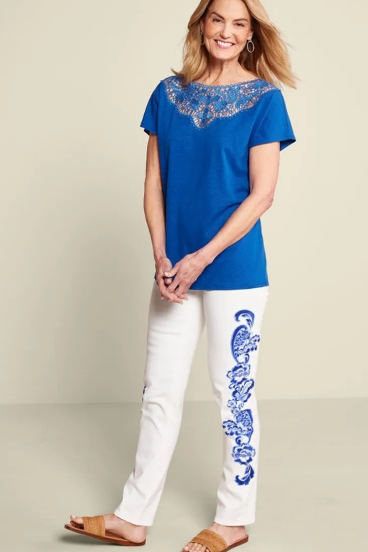 Soft Surroundings Tops-Luella Linen Blend Lace Tee