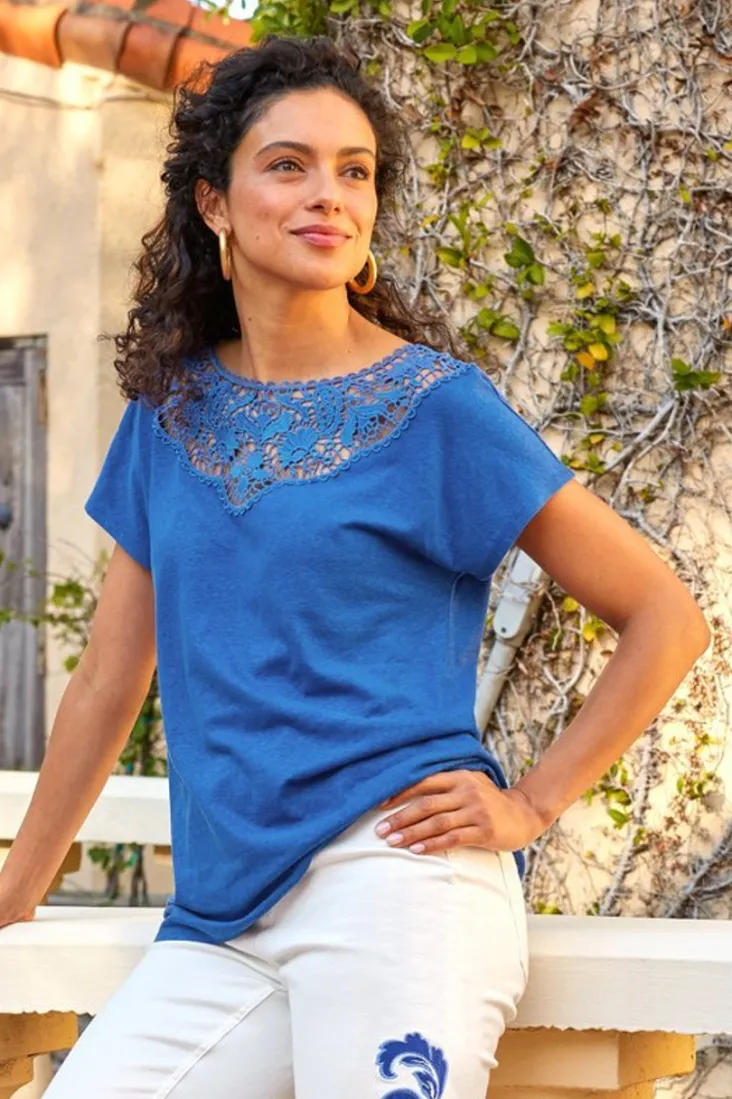 Soft Surroundings Tops-Luella Linen Blend Lace Tee