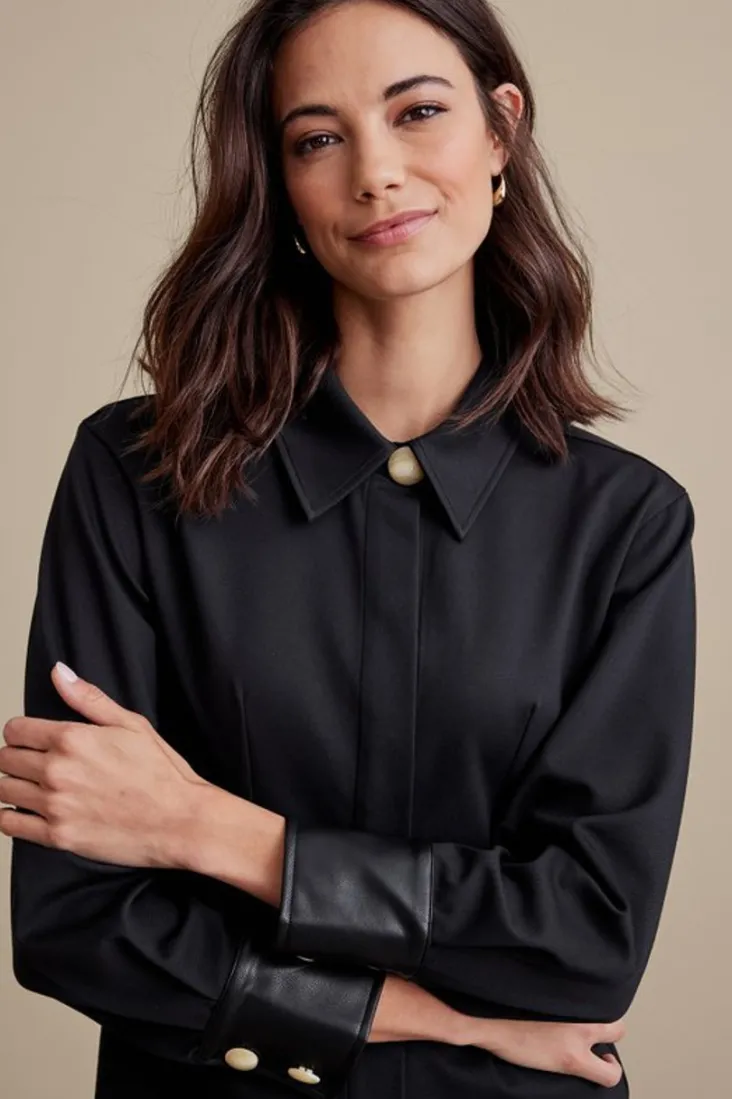 Soft Surroundings Tops-Mattea Faux Leather Cuff Tunic