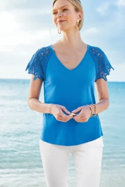 Soft Surroundings Tops-Nikita Lace Sleeve Tee